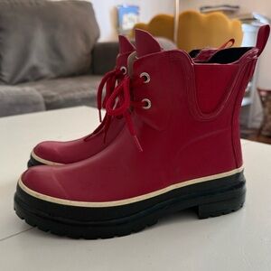 WindRiver Red Poppy Waterproof Lace Up Ankle Rain Boots Duck Spring Rugged Hike